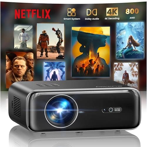 WiMiUS [Built-in Official Apps/4K Support] Smart Outdoor Projector with WiFi and Bluetooth, 800ANSI Movie Projector, DoIby Audio with Dual Speaker, Auto Focus w/ YouTube&PrimeVideo Proyector, Upgrad P62 Pro