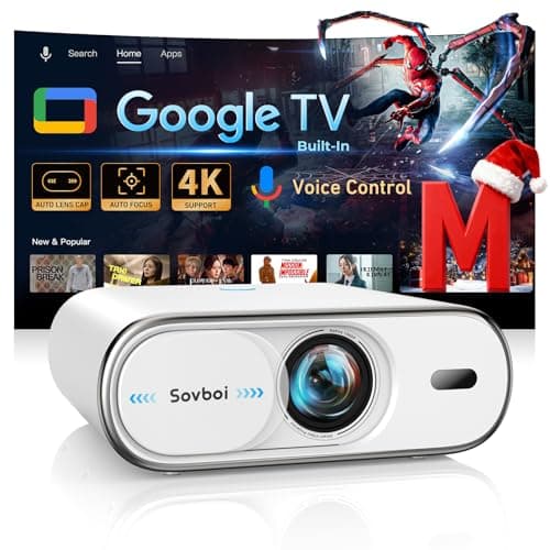 Sovboi Projector-4K Built-in Google TV|2000 ANSI|Auto Lens Cap&4D Keystone|Auto Focus|Voice Control Smart Portable Projector with WiFi6 and Bluetooth, Sovboi Outdoor Projector for Steaming APPs Home Theater