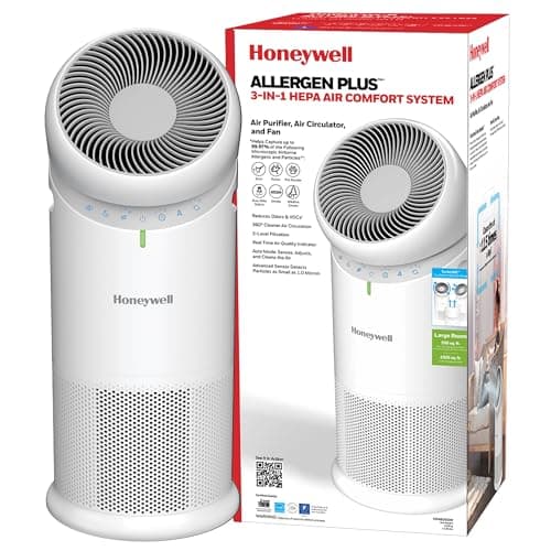 Honeywell Allergen Plus™ 3-in-1 HEPA Air Purifier for Home, Fan & Adjustable Airflow for Large Rooms up to 1928 Ft², Air Quality Sensor, Reduces Allergens, Pet Dander & Odors, HPA6000, White - High-End Air Purifiers