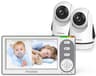 Firskids Split-Screen Baby Monitor with 2 Cameras No WiFi, 30H Battery, Pan-Tilt-Zoom, Monitor para bebés with Night Vision, 2-Way Audio, Room Temp Sensor, Lullaby, Plug & Play - Ideal for Travel 2cameras - Smart Baby Monitors