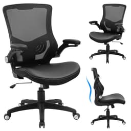 ‎X XISHE Office Chair Ergonomic Desk Chair, Computer PU Leather Home Office Chair, Swivel Mesh Back Adjustable Lumbar Support Flip-up Arms Executive Task Chair - Ergonomics