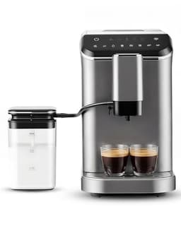 EUHOMY Fully Automatic Espresso Machine, 20 Bar Coffee Maker with Grinder and Integrated Milk Frother, Automatic Espresso Machine with Touch Screen, 15-Grind Settings Coffee Machine for Home, Silver - Home Espresso Machines