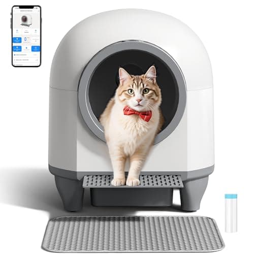 WARCAT Self Cleaning Litter Box Automatic, 90 L Automatic Cat Litter Box for Multiple Cats APP-Controlled with Smart Sensors, Safety Protection,Mat,1 Roll Garbage Bag (Gray)