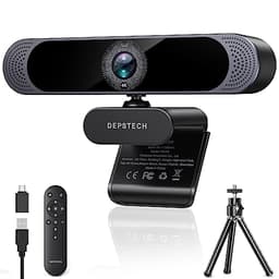 DEPSTECH 4K Webcam, Ultra HD 1/2.55'' Sony Sensor, 3X Digital Zoom, Dual Noise-Canceling Microphones, Remote Control, Auto Focus, Streaming Webcam for PC, Mac, Laptop, Video Call, Zoom, Skype, Teams - 4K Webcams