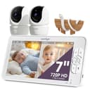 Comfyer 7" HD Split-Screen Baby Monitor with 2 1080P Cameras, 48 Hrs 6000mAh Battery Runs 2 Days in VOX Mode, No WiFi Monitor with a Flexible Bracket, 2 Way Audio, Remote PTZ, Auto Night Vision - Smart Baby Monitors