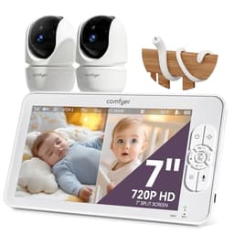 Comfyer 7" HD Split-Screen Baby Monitor with 2 1080P Cameras, 48 Hrs 6000mAh Battery Runs 2 Days in VOX Mode, No WiFi Monitor with a Flexible Bracket, 2 Way Audio, Remote PTZ, Auto Night Vision - Smart Baby Monitors