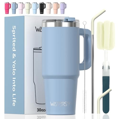 WATERSY 20 oz Tumbler with Handle,Tumbler with Lid and Straw,Double Wall Insulated Cup Stainless Steel Travel Mug(Cold for 34 Hours),Water Bottle for Iced Tea,Coffee,Cold Beverages(Smog Blue) - Engineered Drinkware