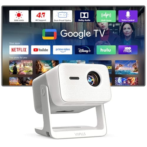 【3000 ANSI Official Licensed Google TV】4K Smart Projector with WiFi and Bluetooth, VOPLLS Outdoor Projectors with Dolby/Auto Focus, Portable Movie Phone Wireless Gaming Wifi Proyector for Bedroom/Home