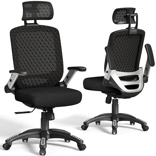 GABRYLLY Ergonomic Office Chair, High Back Home Desk Chair with Flip-Up Arms, 3D Headrest, Thick Sponge Seat &90-120° Recline, Big and Tall Mesh Executive Chairs for Man Woman, Midnight-Cloud - Ergonomics