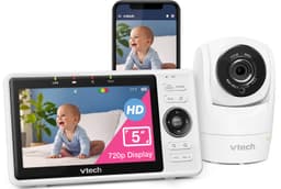 VTech Upgraded Smart WiFi Baby Monitor, 1080p FHD Camera and 5" HD IPS Display, Free App with Motion Video, Sound/Motion Detection and Notifications, Fully Remote Pan-Tilt-Zoom: VM901