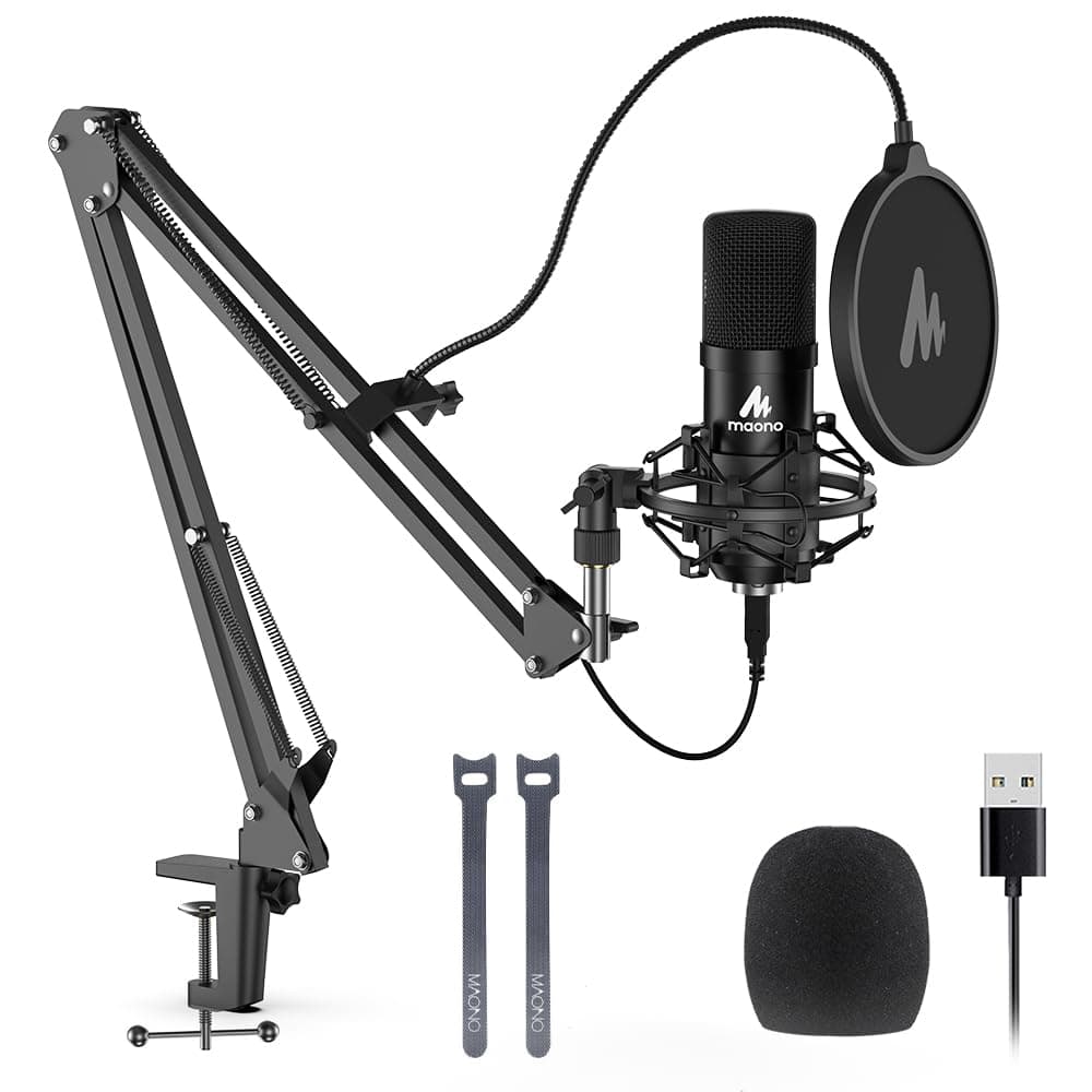 USB Microphone, MAONO 192KHZ/24Bit Plug & Play PC Computer Podcast Condenser Cardioid Metal Mic Kit with Professional Sound Chipset for Recording, Gaming, Singing, YouTube (AU-A04) AU A04 Black Black