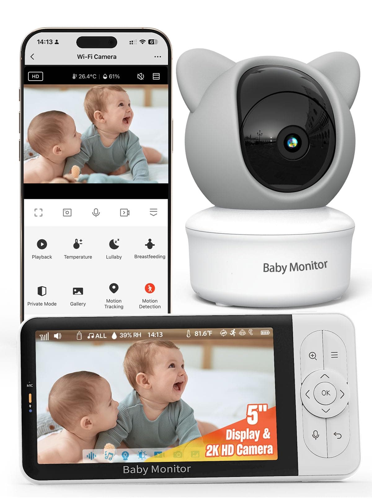 iFamily WiFi Baby Monitor with App – Smartphone Baby Monitor with 5" HD Monitor & 2K Camera, Night Vision, 2-Way Talk, Motion Tracking&Alerts, Temp Sensor, Lullabies,Secure WiFi Lock 6ty1cam