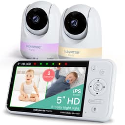 Babysense Prisma Baby Monitor with Camera and Audio, 5” HD Video Baby Monitor with 2 Cameras, 6-Color Night Light, Split Screen, Sound Machine with White Noise & Lullabies, Secure No WiFi PRISMA 2CAM