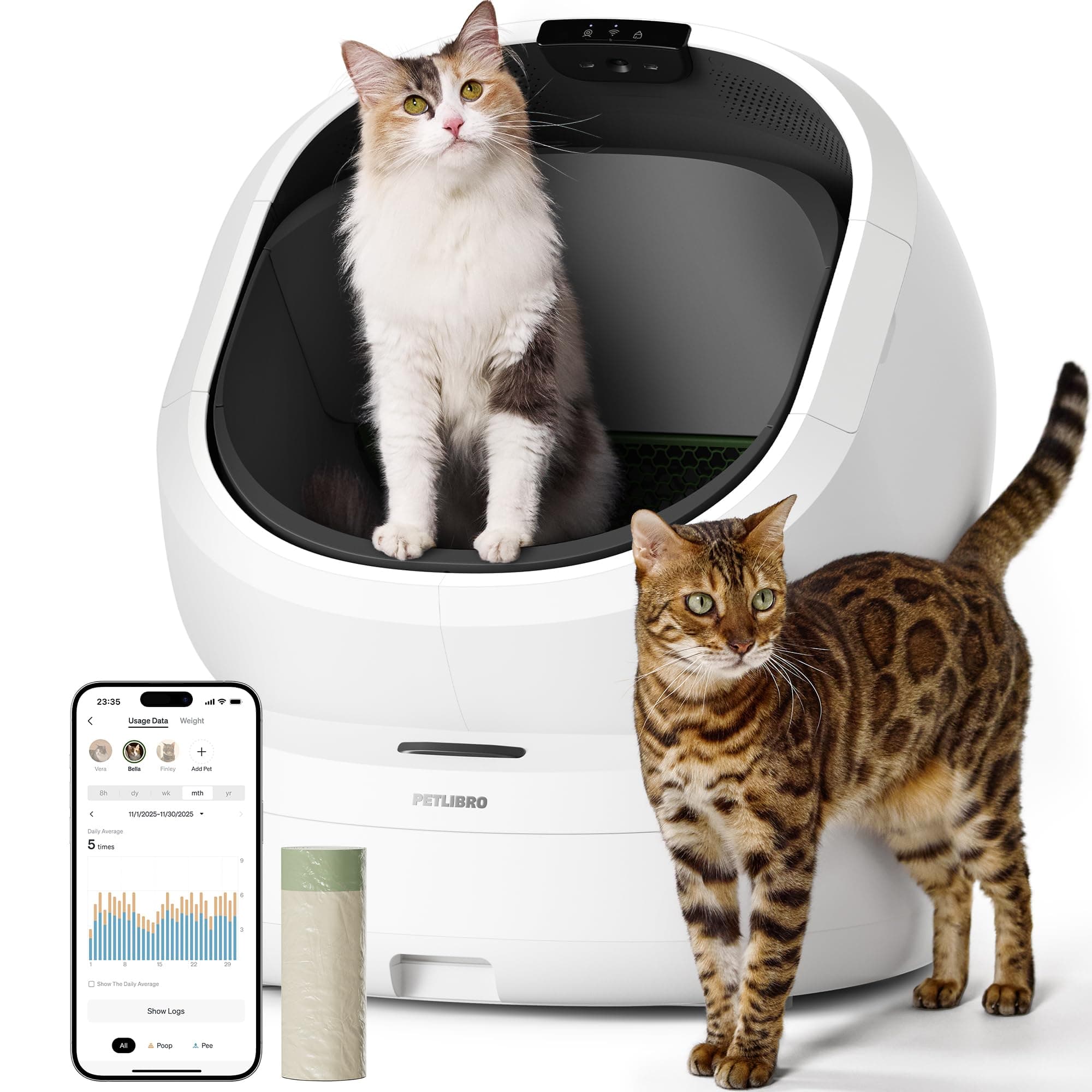 PETLIBRO Luma Automatic Cat Litter Box AI-Camera Waste Analysis, Auto Odor-Control Self Cleaning Cat Litter Box with Multi-Cats Recognition, Smart App Usage Tracking, Safety Sensors and Large Open Top White Luma Cat Litter Box