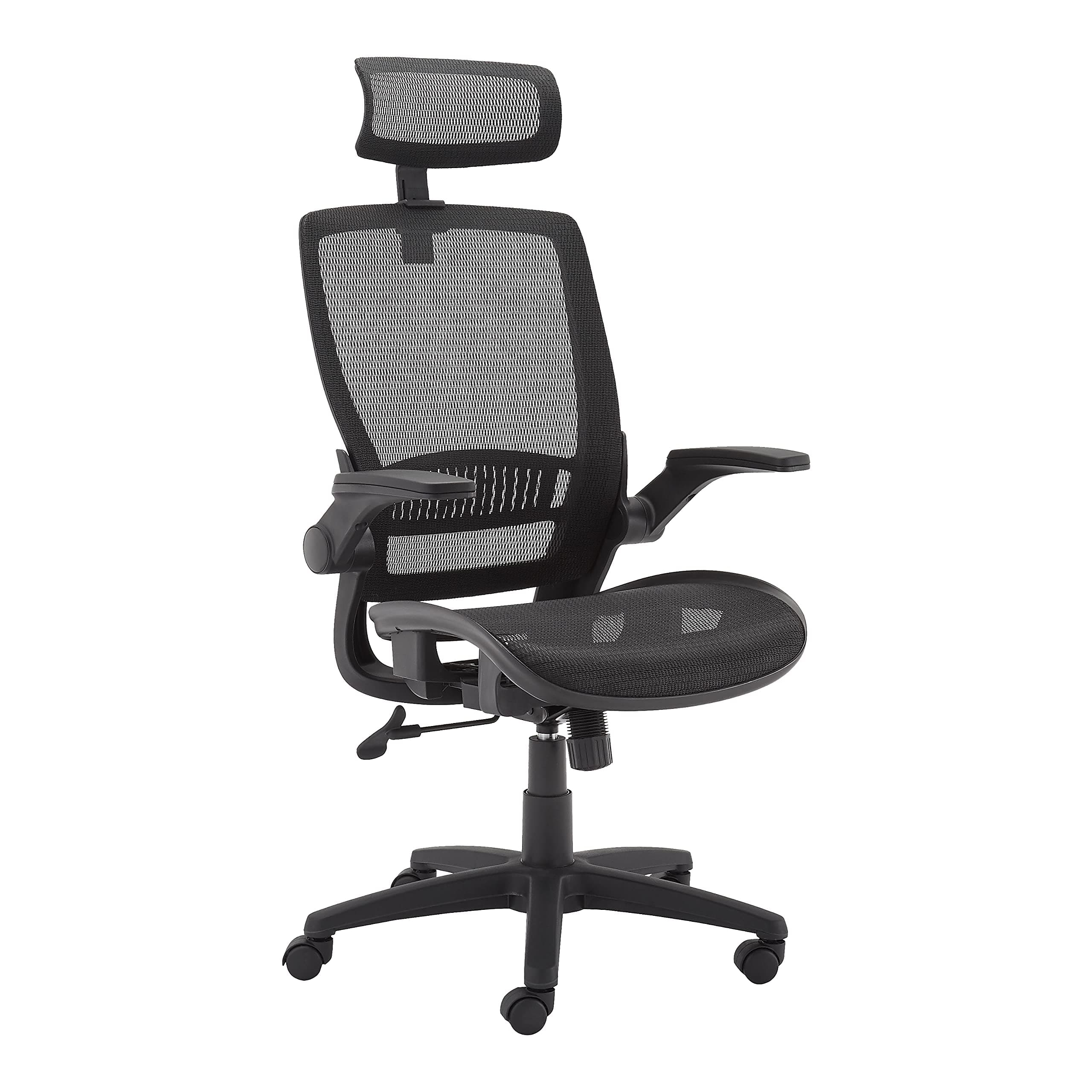 Amazon Basics Ergonomic High-Back Desk Chair, Comfortable Flip-Up Armrests, Contoured Mesh Seat, Swivel, Black, 25.5"D x 26.25"W x 49.25"H